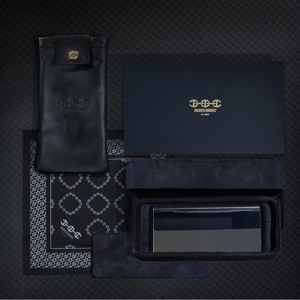 HOORSENBUHS Model III Sunglasses | Black with 24K Gold Trim | Handmade in Japan - Picture 6 of 11